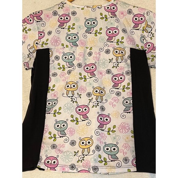 Divine Scrubs JDM Uniforms Owl Print Scrub Top For Women M Cotton Blend Pockets - Picture 16 of 16